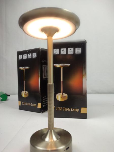 Настільна лампа USB акумуляторна, інтер'єрний ліхтарик металевий, лампа настільна LED 4 режими сенсорний DESK LAMP USB -GoldMet фото