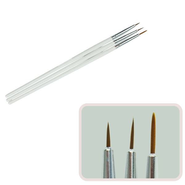 Набір пензлів для малювання (3 шт.) біла ручка (пензли для малювання, пензлики для моделювання, манікюрні) NK-3-W фото